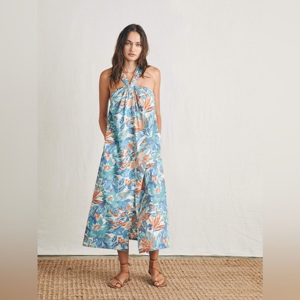 Faherty Bay Twist Dress Paradise Blossom Floral Front Slit Sleeveless Size XL